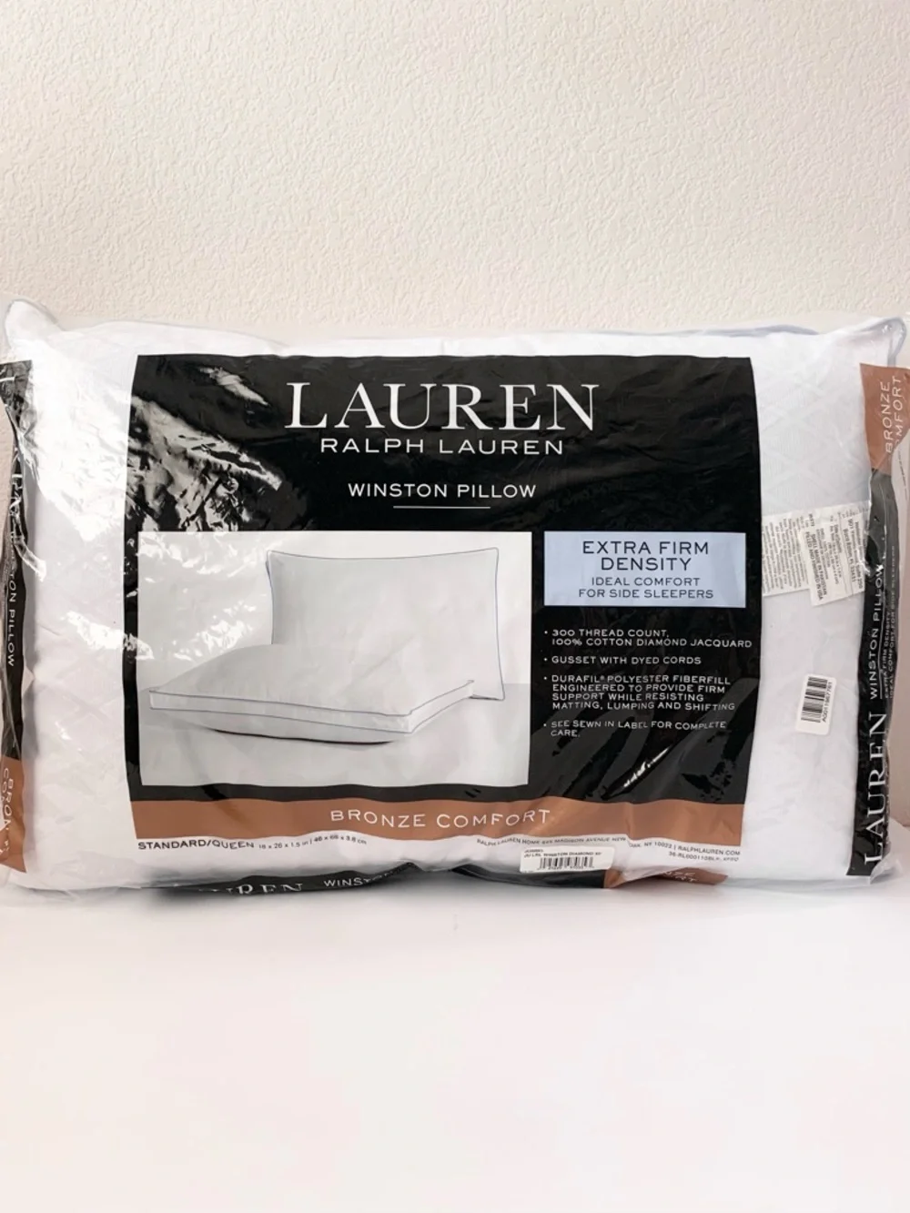 Ralph Lauren 300 count 100% cotton Diamond jacquard jumbo Winston pillow